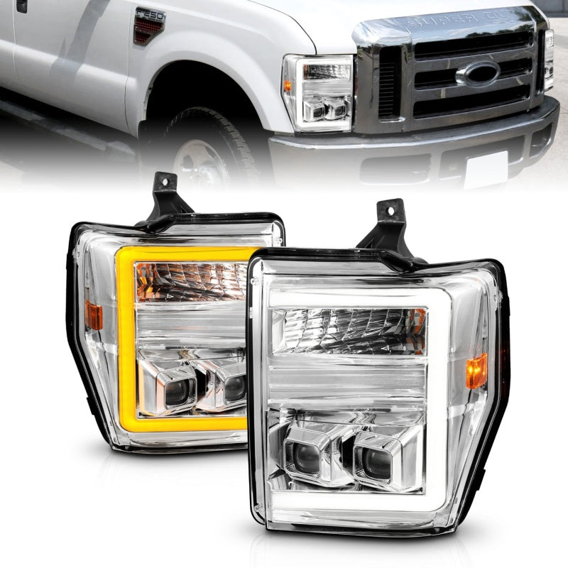 Load image into Gallery viewer, ANZO 08-10 Ford F-250 - F-550 Super Duty Projector Headlights w/ Light Bar Switchback Chrome Housing
