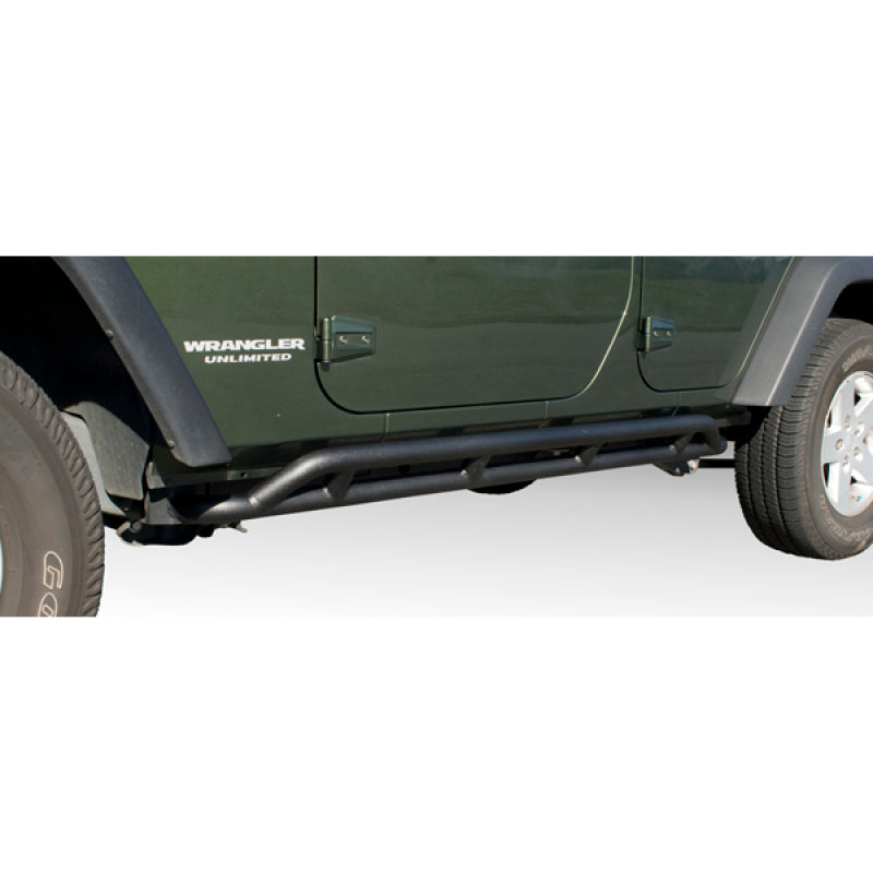 Load image into Gallery viewer, Rugged Ridge RRC Rocker Guards Black 07-18 4-Door Jeep Wrangler
