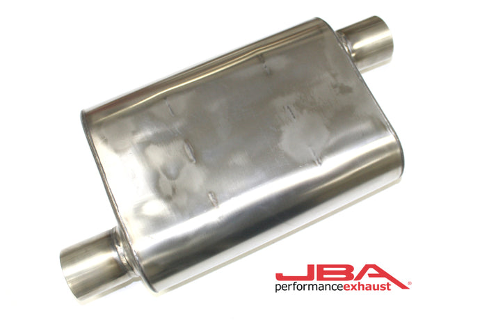 JBA Universal Chambered Style 304SS Muffler 13x9.75x4 2.5in Inlet Diameter Offset/Offset