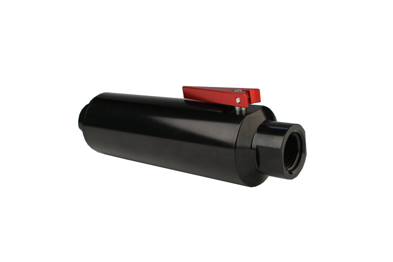 Load image into Gallery viewer, Aeromotive In-Line AN-12 Filter w/Shutoff Valve 100 Micron SS Element - Black Anodize Finish
