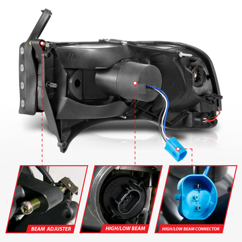 Load image into Gallery viewer, ANZO 94-02 Dodge RAM Crystal Headlight - w/ Light Bar Black Housing
