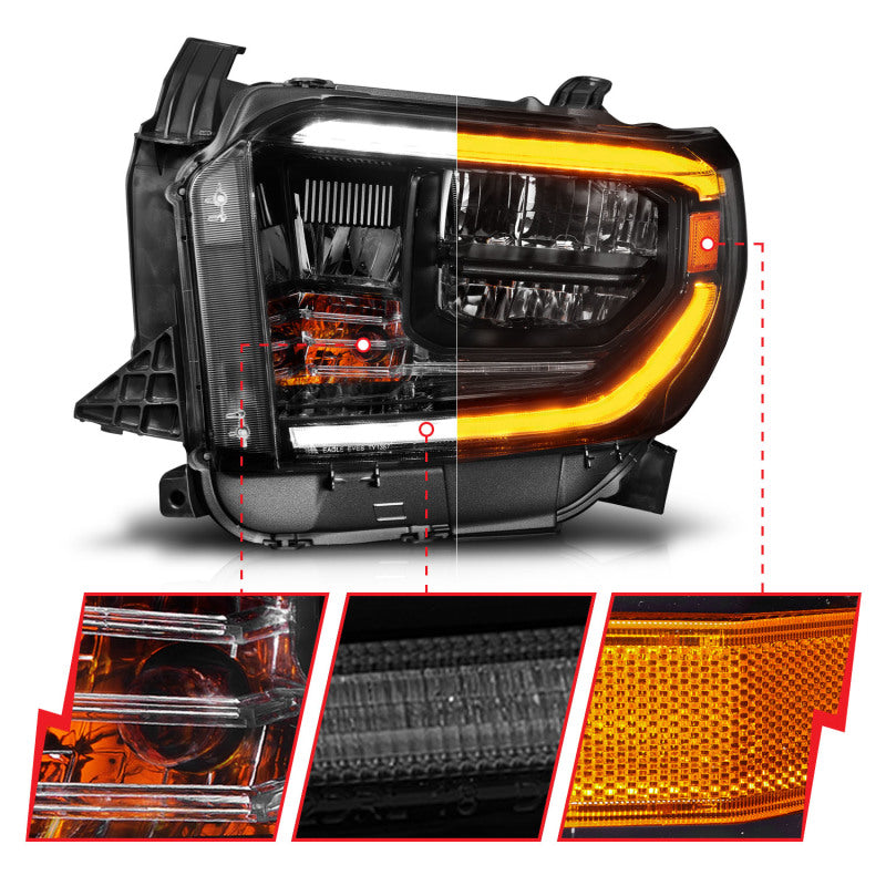 Load image into Gallery viewer, ANZO 14-21 Toyota Tundra (OE Halogen w/LED DRL) LED Crystal Headlights w/ Switchback &amp; DRL - Blk
