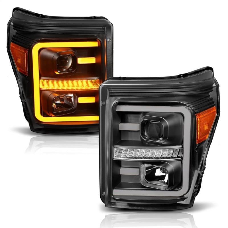 Load image into Gallery viewer, ANZO 2011-2016 Ford F250 Projector Headlights w/ Plank Style Switchback Black w/ Amber
