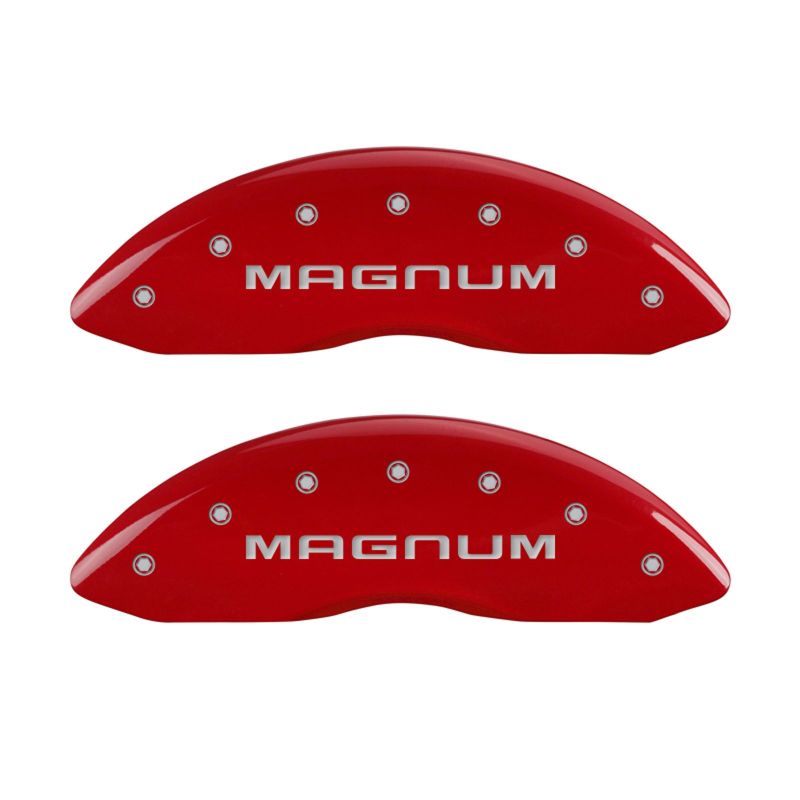 Load image into Gallery viewer, MGP 4 Caliper Covers Engraved Front &amp; Rear Magnum Red finish silver ch
