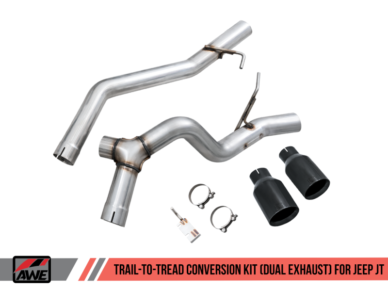 Load image into Gallery viewer, AWE Tuning 2020+ Jeep Gladiator 3.6L Trail-to-Tread (Dual Exhaust) Conversion Kit w/Diamond Blk Tips
