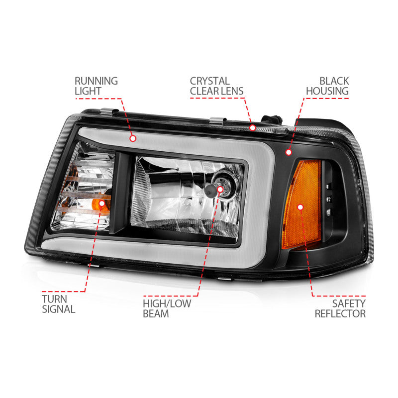 Load image into Gallery viewer, ANZO 2001-2011 Ford Ranger Crystal Headlights w/ Light Bar Black Housing
