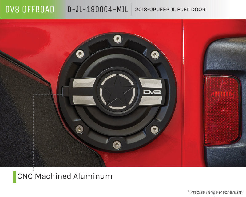 Load image into Gallery viewer, DV8 Offroad 2018+ Jeep JL Aluminum Fuel Door for 20-Pres Wrangler
