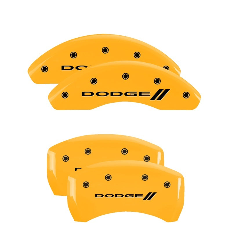 Load image into Gallery viewer, MGP 4 Caliper Covers Engraved F &amp; R Bowtie Yellow Finish Black Char 2002 Chevrolet Silverado 1500
