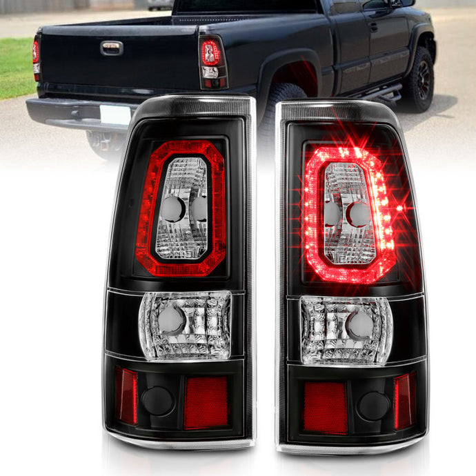 ANZO 1999-2002 Chevy Silverado 1500 LED Taillights Plank Style Black w/Clear Lens