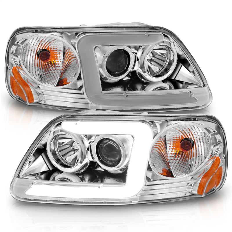 Load image into Gallery viewer, ANZO 1997-2003 Ford F-150 Projector Headlights w/ Light Bar Chrome Housing
