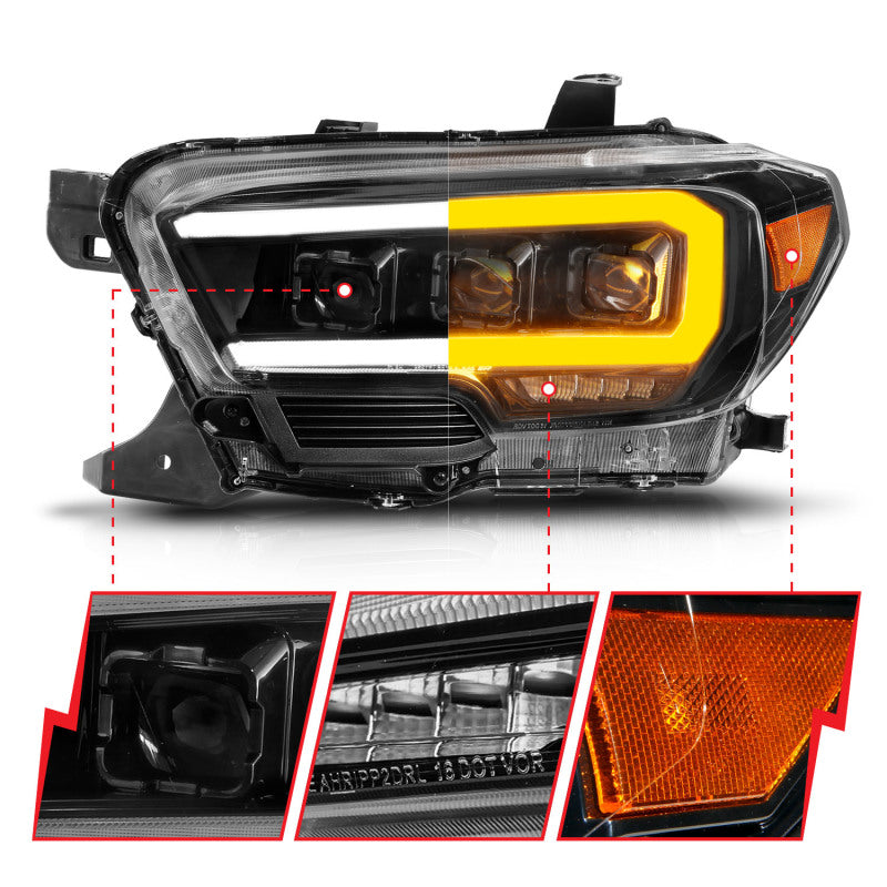 Load image into Gallery viewer, ANZO 16-22 Toyota Tacoma LED Projector Headlights w/ Light Bar Sequential Black Housing w/Initiation
