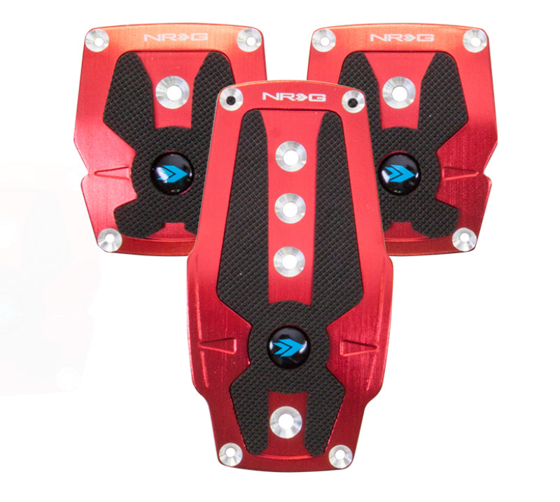 Load image into Gallery viewer, NRG Brushed Aluminum Sport Pedal M/T - Red w/Black Rubber Inserts
