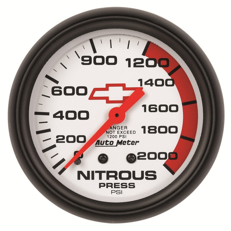 Load image into Gallery viewer, AutoMeter Gauge Nitrous Pressure 2-5/8in. 2000PSI Mechanical Chevy Red Bowtie White
