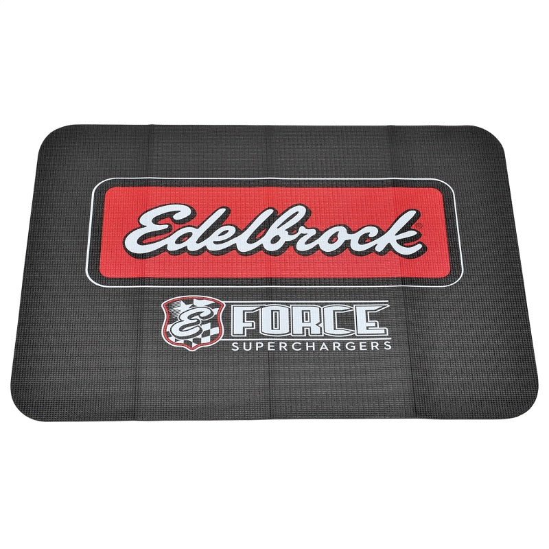 Load image into Gallery viewer, Edelbrock Racing Fender Cover - PVC Foam Mat - 2 Color Printed Edelbrock Racing Logo

