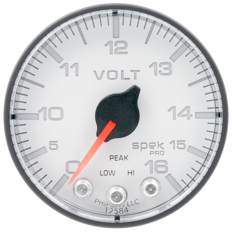Load image into Gallery viewer, Autometer Spek-Pro Gauge Voltmeter 2 1/16in 16V Stepper Motor W/Peak &amp; Warn Wht/Blk
