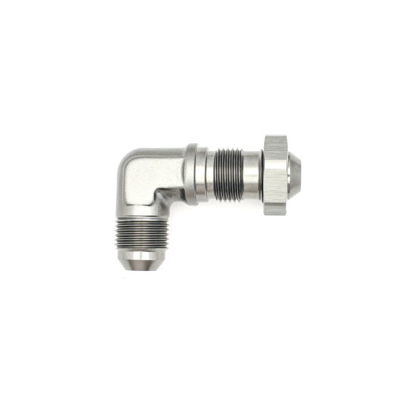 Load image into Gallery viewer, DeatschWerks 8AN Male Flare To 8AN Male Flare Bulkhead Adapter 90-Degree (Incl. Nut)
