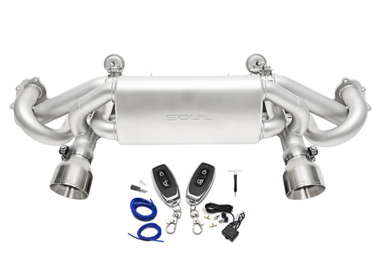 SOUL 2020+ Porsche 718 GT4 / Spyder / GTS 4.0L Valved Exhaust - Brushed Strght Dual Wall Tips - VC