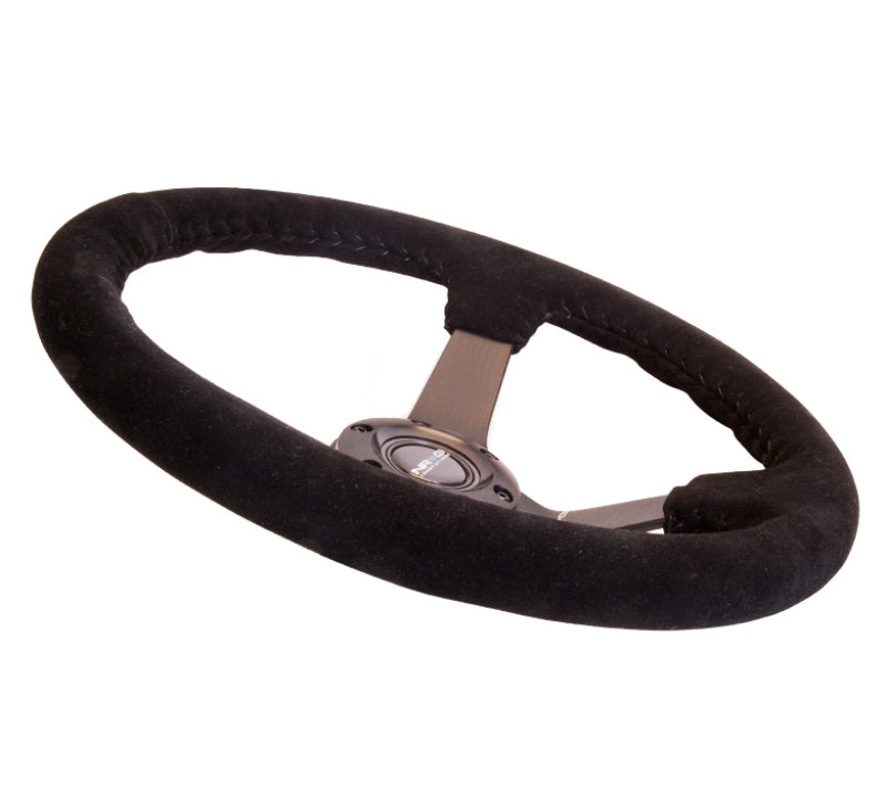 Load image into Gallery viewer, NRG Reinforced Steering Wheel (350mm / 3in. Deep) Blk Suede w/Blk BBall Stitch (Odi Bakchis Edition)

