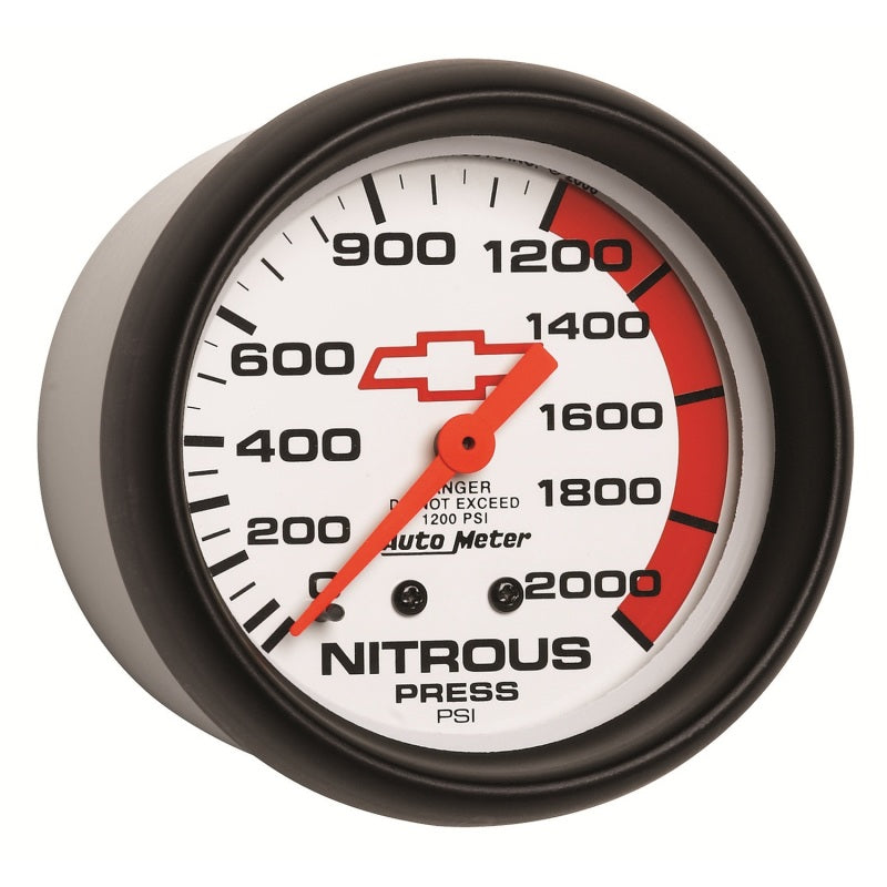 Load image into Gallery viewer, AutoMeter Gauge Nitrous Pressure 2-5/8in. 2000PSI Mechanical Chevy Red Bowtie White
