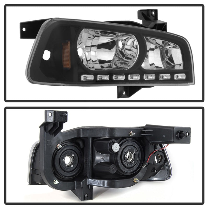 Load image into Gallery viewer, Xtune Dodge Charger 06-10 1Pc LED Crystal Headlights Black HD-ON-DCH05-1PC-LED-BK
