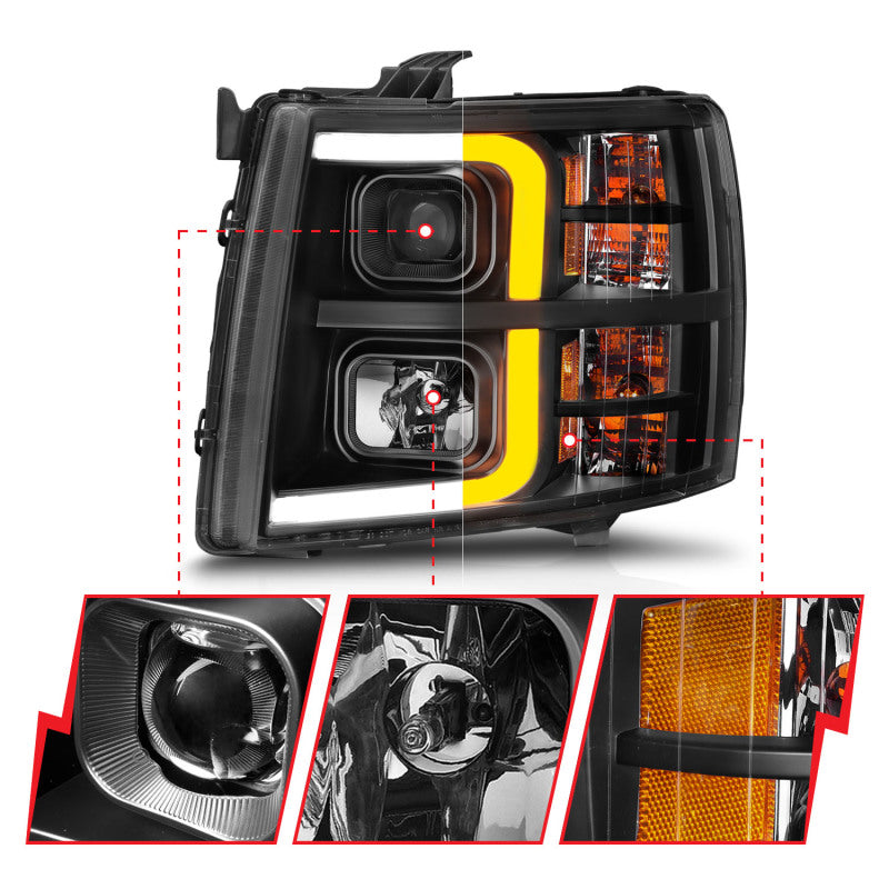 Load image into Gallery viewer, ANZO 2007-2013 Chevrolet Silverado 1500 Projector w/ Light Bar Black Housing w/ Sequential
