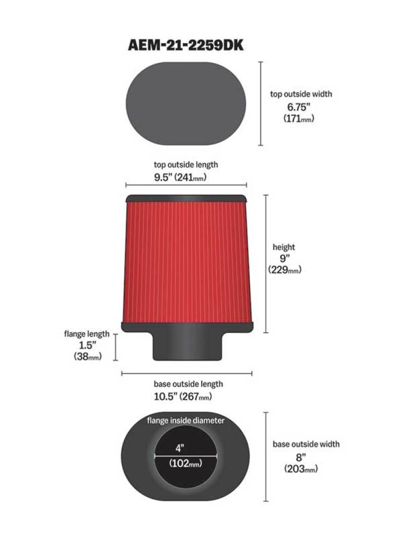 Load image into Gallery viewer, AEM 4.00 in Dryflow Air Filter Oval 9.00 in Element
