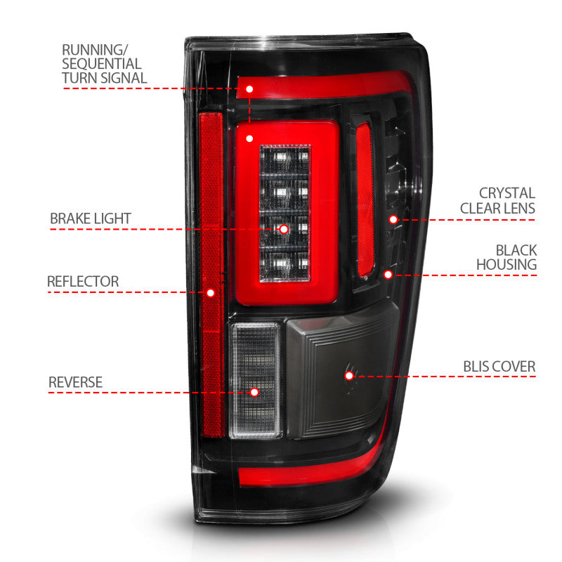 Load image into Gallery viewer, ANZO 21-23 Ford F-150 LED Taillights Seq. Signal w/BLIS Cover - Black (For Factory Halogen ONLY)
