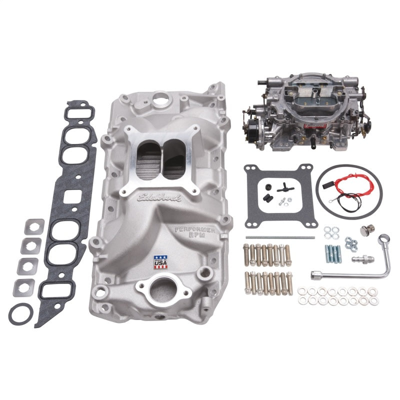 Load image into Gallery viewer, Edelbrock Manifold And Carb Kit Performer RPM Big Block Chevrolet Oval Port Natural Finish
