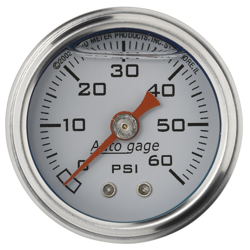 Load image into Gallery viewer, Autometer AutoGage 1.5in Liquid Filled Mechanical 0-60 PSI Fuel Pressure Gauge - White
