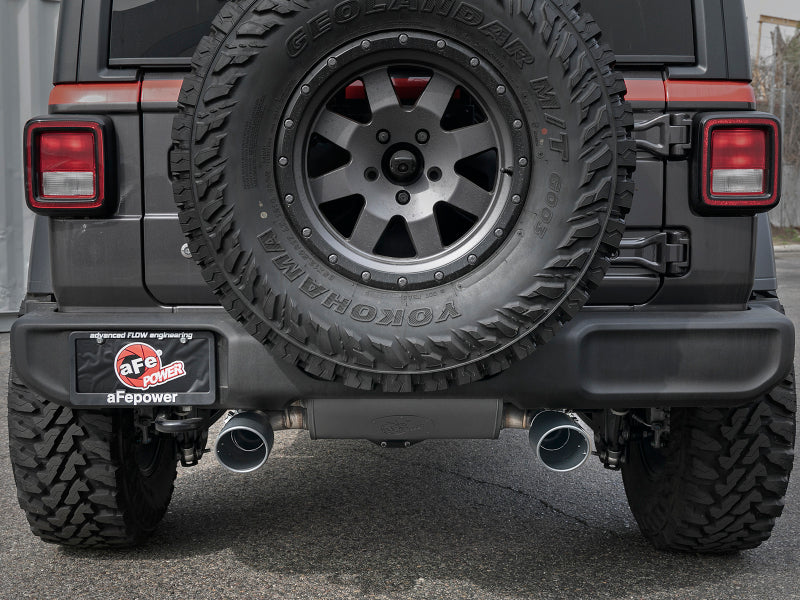 Load image into Gallery viewer, aFe Rebel Series 2.5in 409 SS Cat-Back Exhaust w/ Black Tips 18-19 Jeep Wrangler (JL) V6 3.6L
