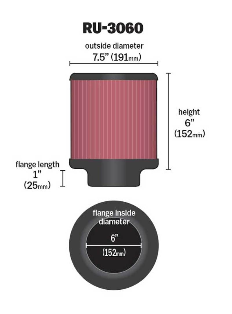 Load image into Gallery viewer, K&amp;N Universal Rubber Filter 6in Flange ID / 7.5in OD / 6in Height / Round Straight
