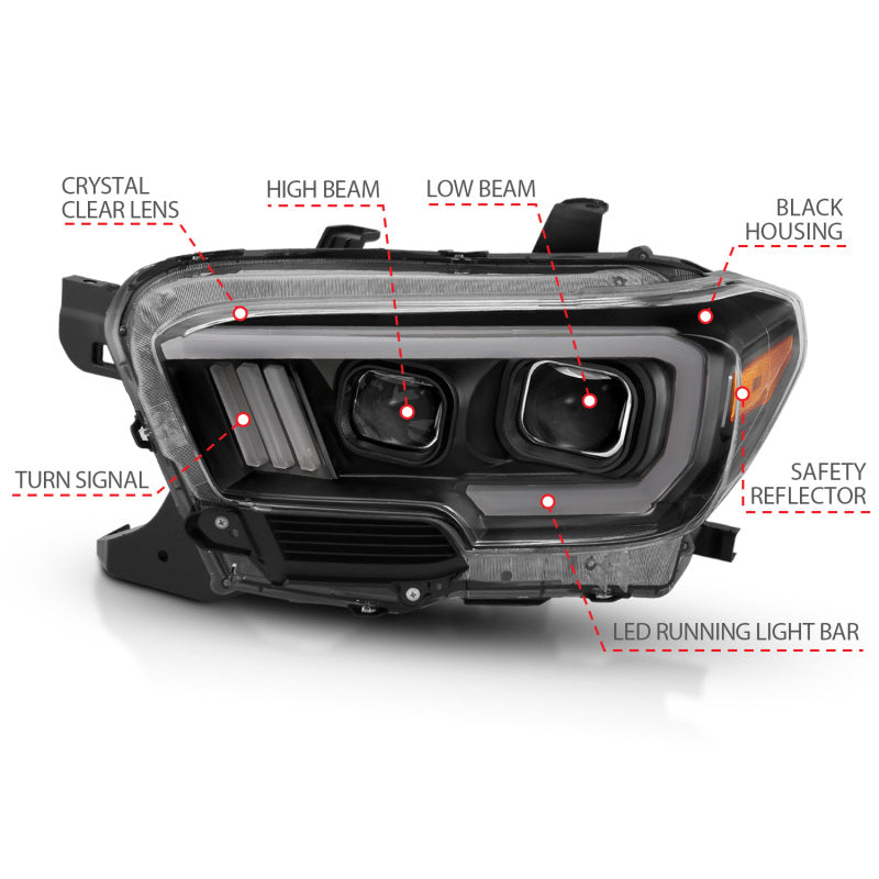 Load image into Gallery viewer, ANZO 2016-2017 Toyota Tacoma Projector Headlights w/ Plank Style Design Black/Amber w/ DRL
