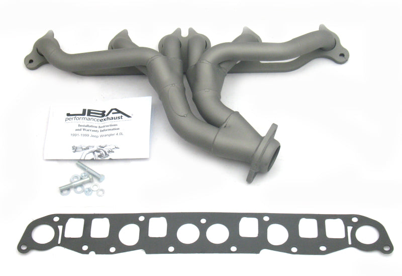 Load image into Gallery viewer, JBA 91-99 Jeep 4.0L 1-1/2in Primary Ti Ctd Cat4Ward Header
