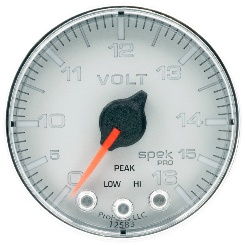 Load image into Gallery viewer, Autometer Spek-Pro Gauge Voltmeter 2 1/16in 16V Stepper Motor W/Peak &amp; Warn Slvr/Chrm
