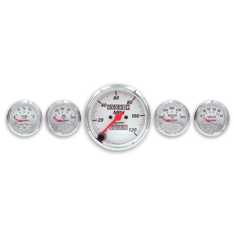 Load image into Gallery viewer, Autometer Arctic White GM 5 Pc Kit Box w/ Mech Speedo, Elec Oil Press, Water Temp, Volt, Fuel Level
