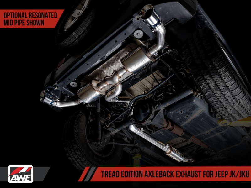 Load image into Gallery viewer, AWE Tuning 07-18 Jeep Wrangler JK/JKU 3.6L Tread Edition Axle-Back Dual Exhaust - Chrome Silver Tips
