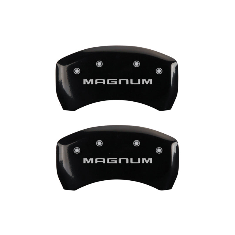 Load image into Gallery viewer, MGP 4 Caliper Covers Engraved Front &amp; Rear Magnum Black finish silver ch
