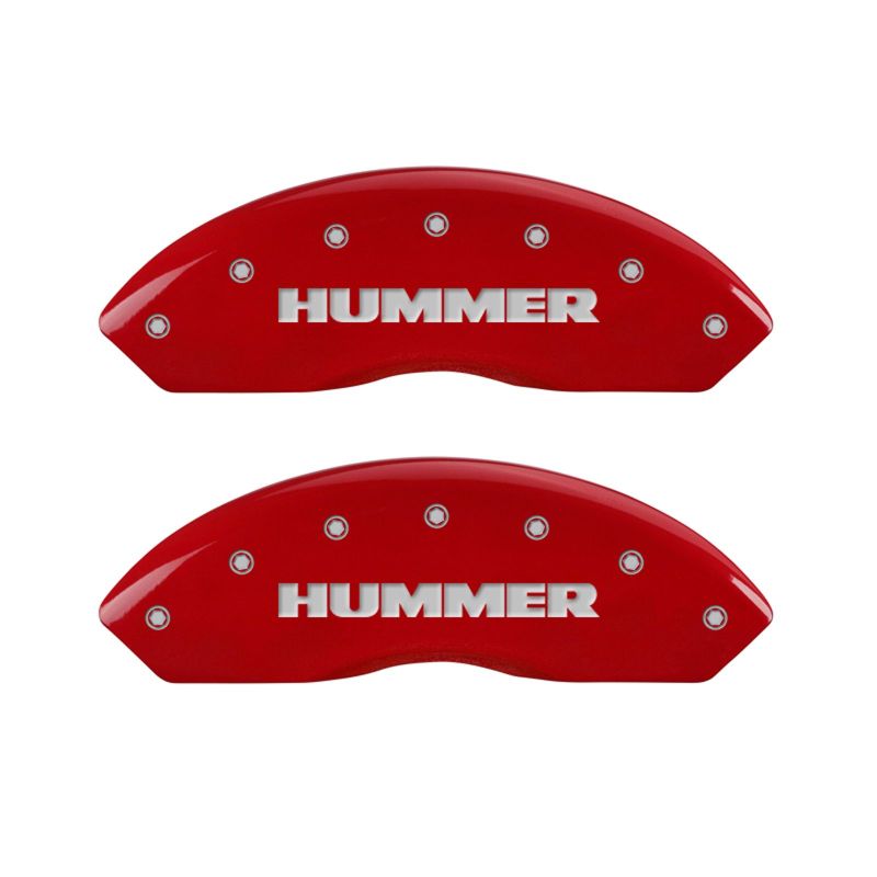 Load image into Gallery viewer, MGP 4 Caliper Covers Engraved Front &amp; Rear Hummer Red finish silver ch
