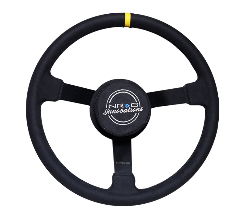 Load image into Gallery viewer, NRG Reinforced Steering Wheel (380mm) Nascar/ Alcantara 3 Spoke w/ NRG Logo/ Removable Crushed Pad
