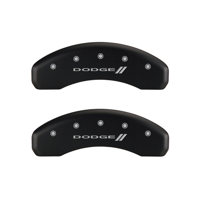 Load image into Gallery viewer, MGP 4 Caliper Covers Engraved Front &amp; Rear With stripes/Dodge Red finish silver ch
