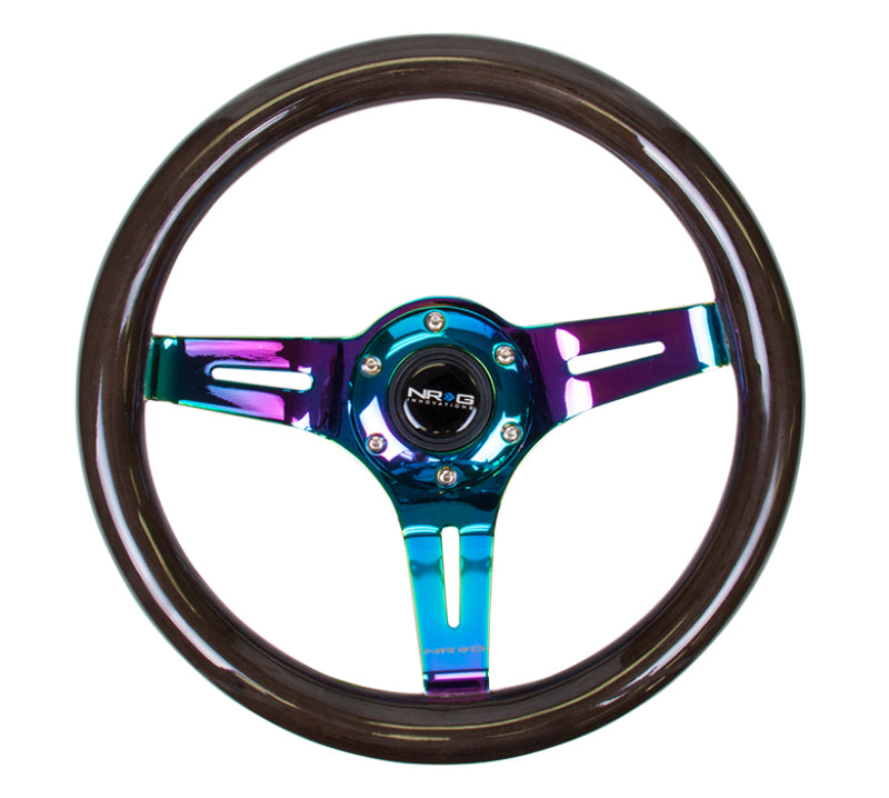 Load image into Gallery viewer, NRG Classic Wood Grain Steering Wheel (310mm) Black w/Neochrome 3-Spoke Center
