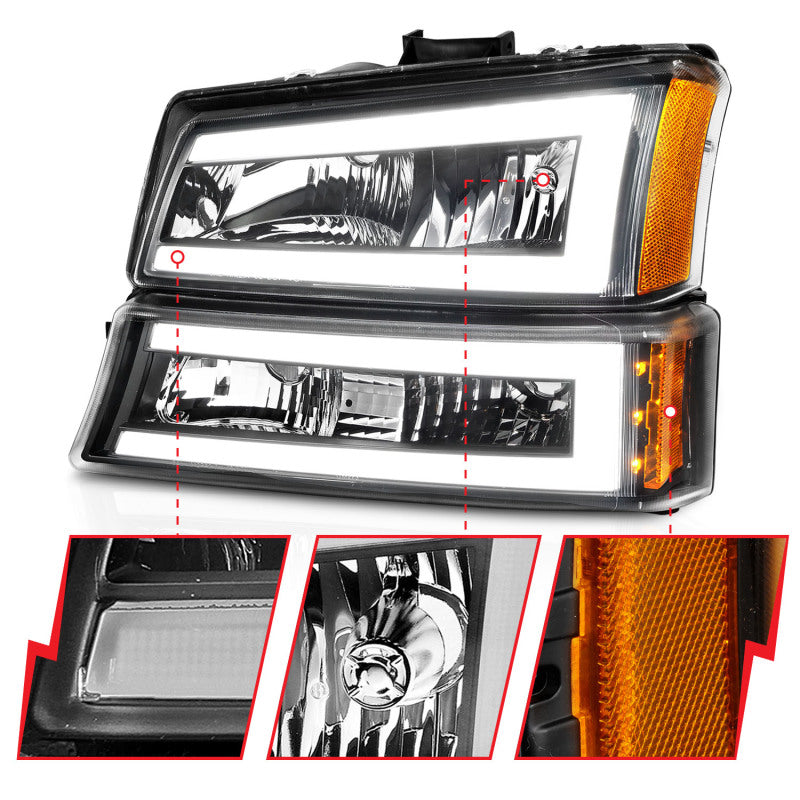 Load image into Gallery viewer, ANZO 2003-2006 Chevrolet Silverado 1500 Crystal Headlights w/ Light Bar Black Housing
