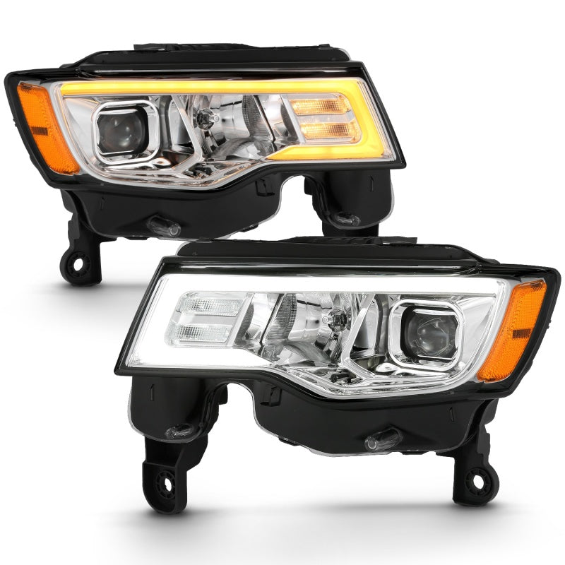 Load image into Gallery viewer, ANZO 2017-2018 Jeep Grand Cherokee Projector Headlights w/ Plank Style Switchback - Chrome w/ Amber
