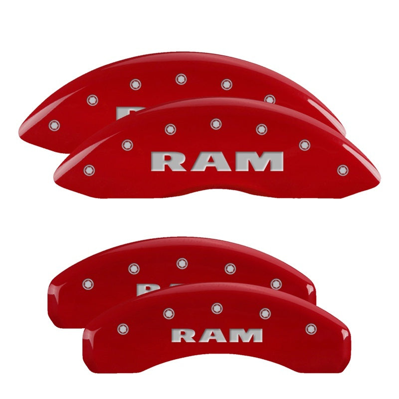 Load image into Gallery viewer, MGP 4 Caliper Covers Engraved Front &amp; Rear RAM Red finish silver ch
