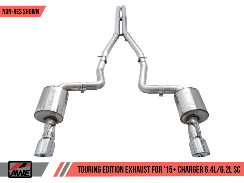 Load image into Gallery viewer, AWE Tuning 2015+ Dodge Charger 6.4L/6.2L SC Non-Resonated Touring Edition Exhaust - Silver Tips
