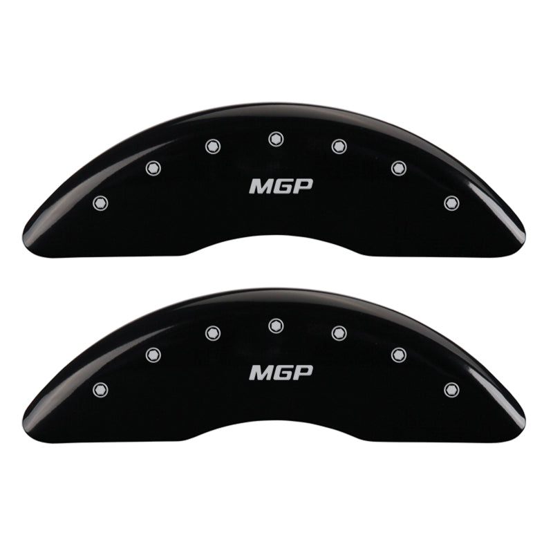 Load image into Gallery viewer, MGP 4 Caliper Covers Engraved Front &amp; Rear GMC Black finish silver ch
