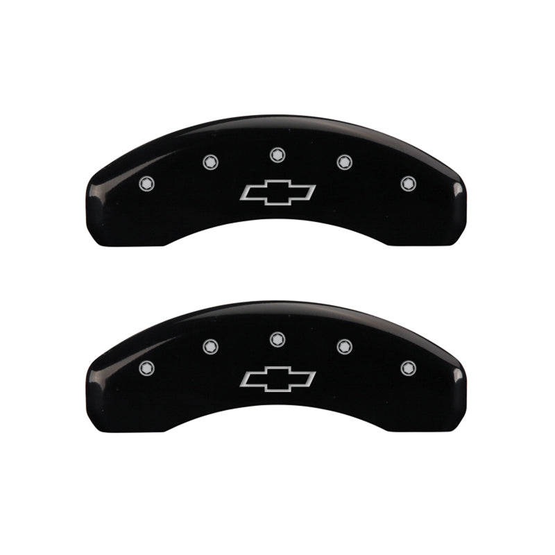 Load image into Gallery viewer, MGP 4 Caliper Covers Engraved Front &amp; Rear Bowtie Black finish silver ch
