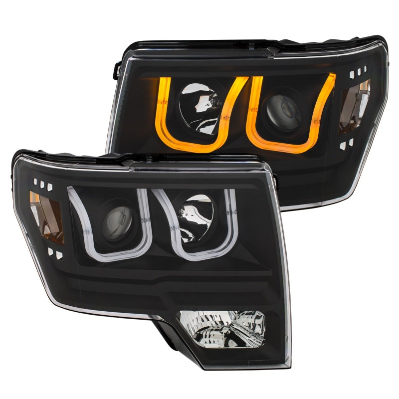 Load image into Gallery viewer, ANZO 2009-2014 Ford F-150 Projector Headlights w/ U-Bar Switchback Black w/ Amber

