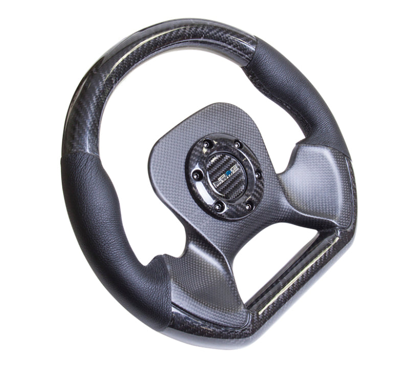 Load image into Gallery viewer, NRG Carbon Fiber Steering Wheel (320mm) CF Center Plate &amp; Two-Tone Carbon w/Leather Trim Handles
