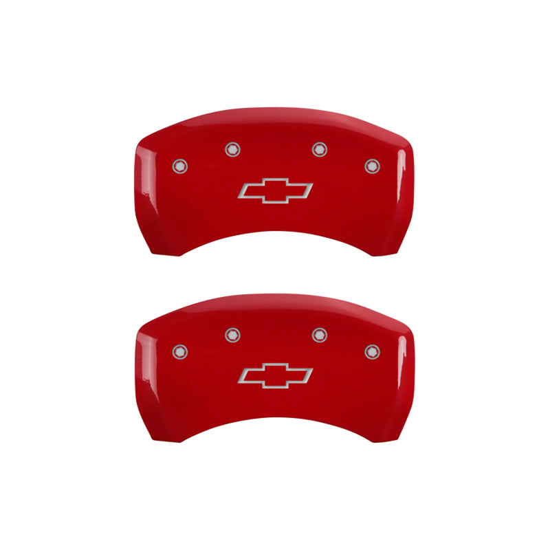 Load image into Gallery viewer, MGP 4 Caliper Covers Engraved Front &amp; Rear Bowtie Red finish silver ch
